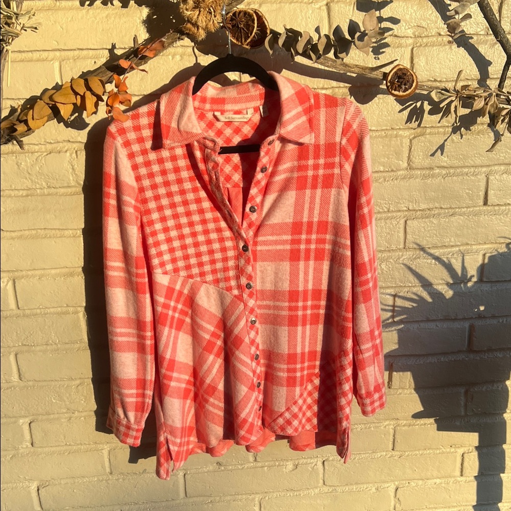 Soft as a Kitten Soft Surroundings Pink Plaid Blouse